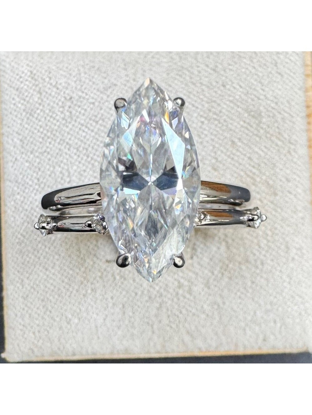 2 Ct Marquise Cut Moissanite Engagement Ring And Wedding Band, Sz6